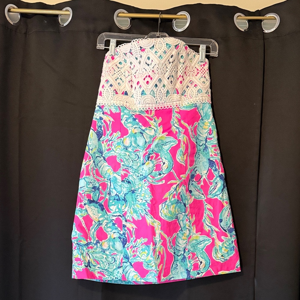 Lilly Pulitzer Pink and Blue “Lobsters in Love” Mini Dress